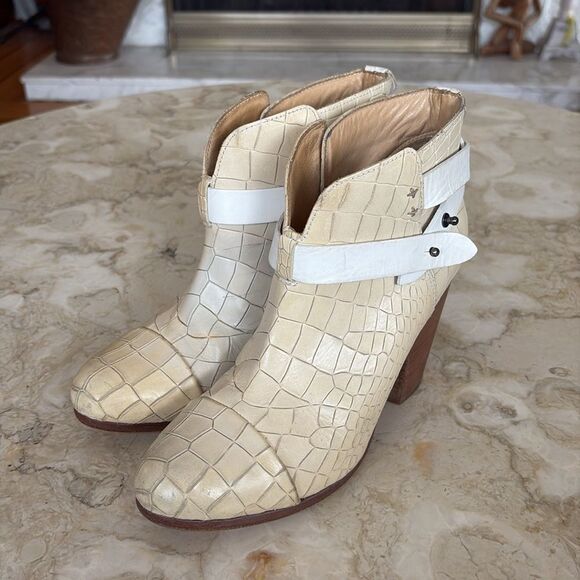 Rag & Bone Harlow Croc Embossed Leather Wrap Block Heel Ankle Boots - Picture 3 of 12